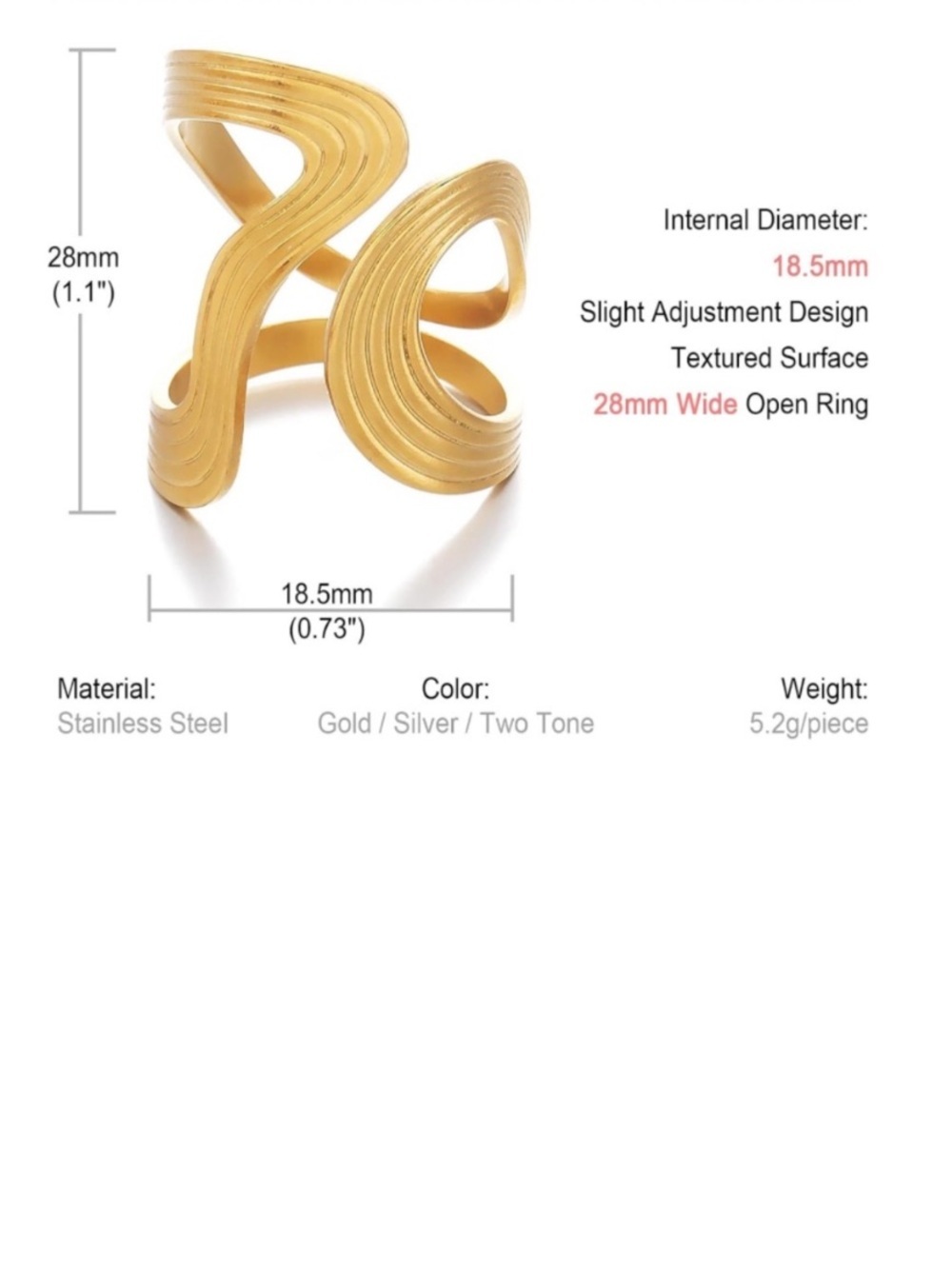 Gold Wave Sculptural Women's  Ring - Picture 4 of 4